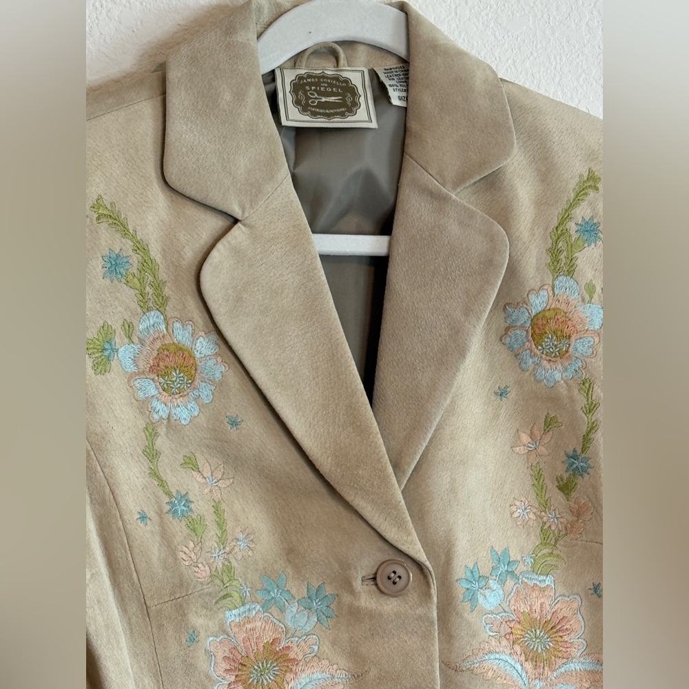 🆕 PTP 20” James C. for Spiegel 💛Embroidered Suede Leather Blazer | Size 12 | - Picture 2 of 16